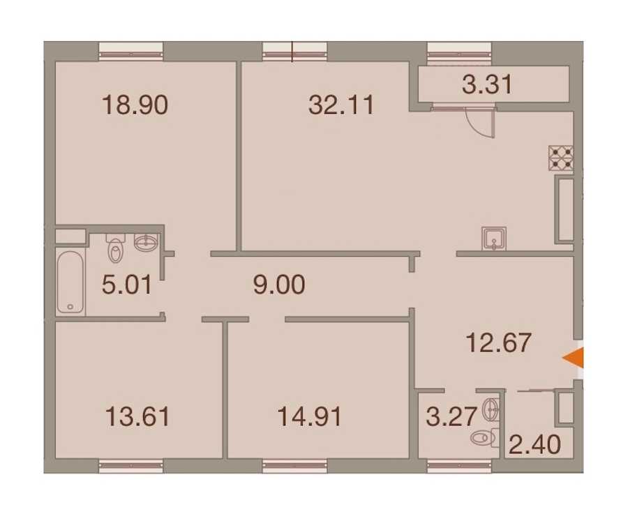 Трехкомнатная квартира в : площадь 113.54 м2 , этаж: 9 – купить в Санкт-Петербурге